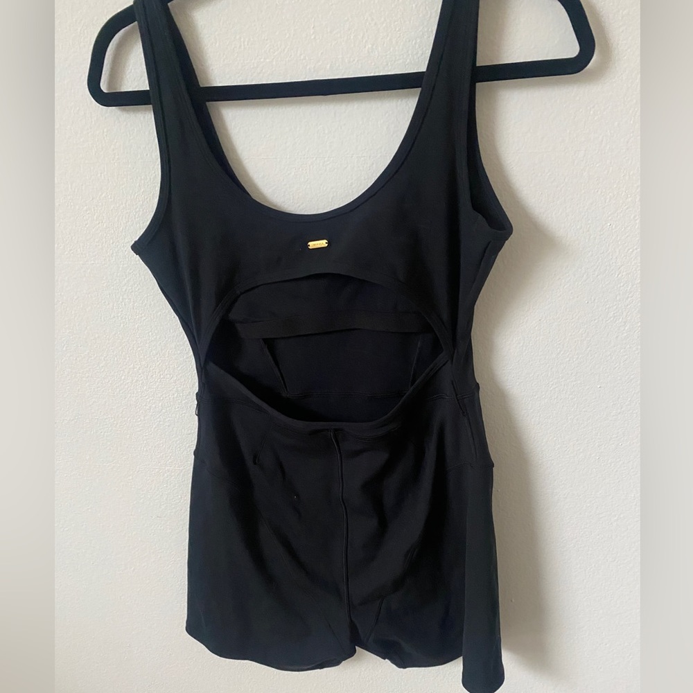 L Space black workout shorts onesie.